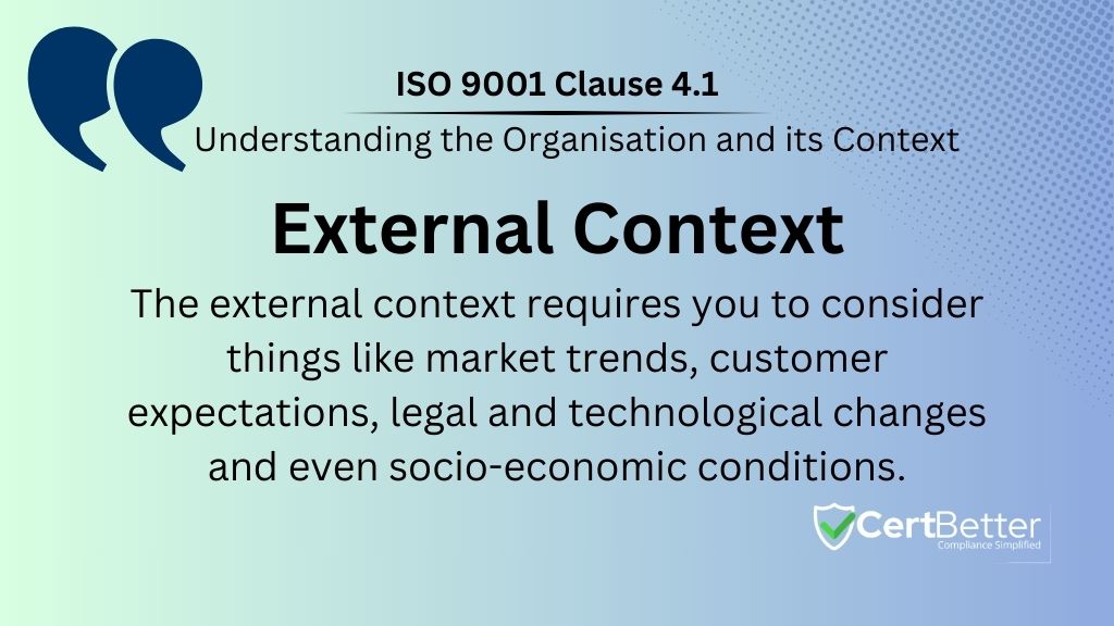 External context of clause . understanding organisation and its context